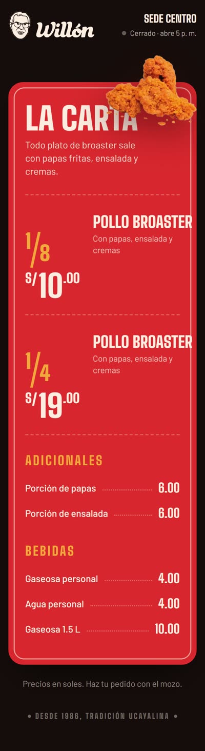 Carta digital de Willón en el celular